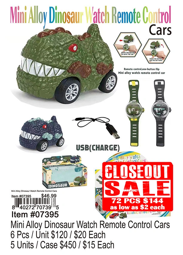 Mini Alloy Dinosaur Watch Remote Control Cars - Closeout 72 Pcs.